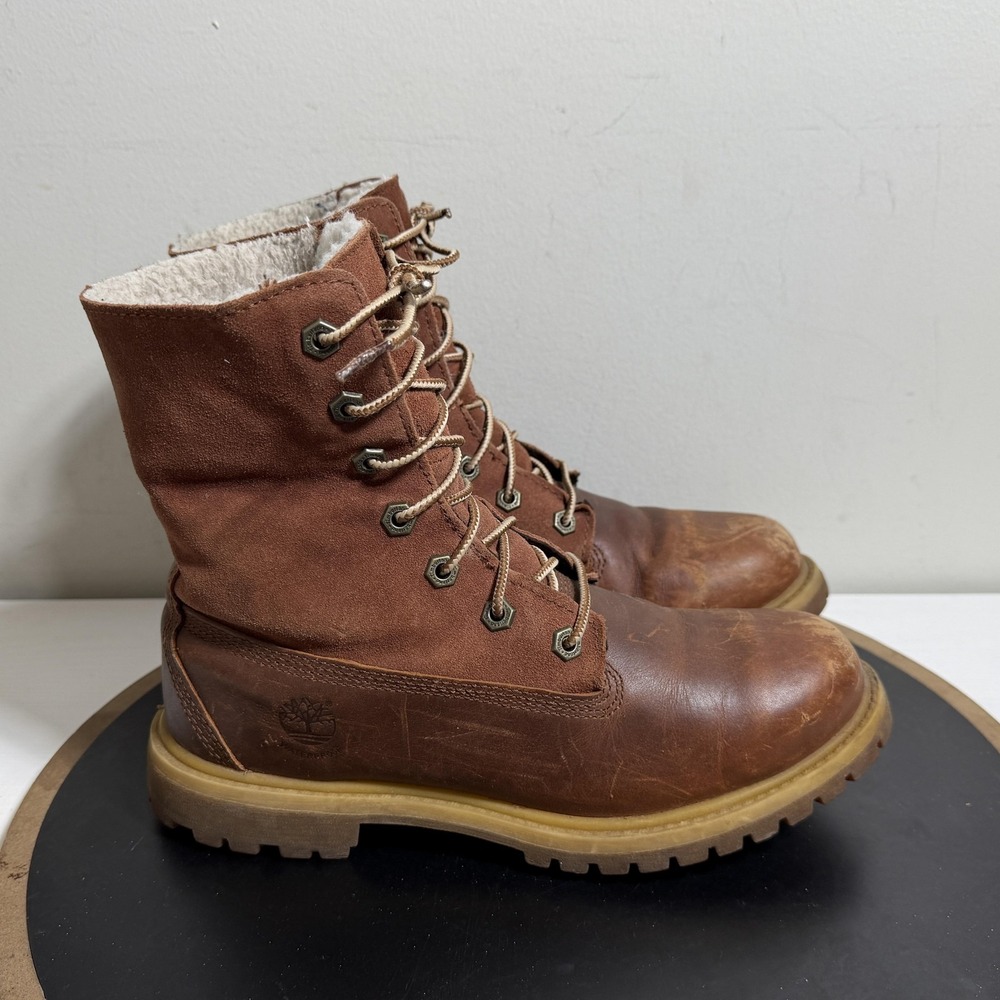 Timberland Boots Men Size 5 Brown Leather Shearling Lined Fold‎ Down Grunge
